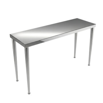 Elegant console table with mirror top and silver legs isolated on white background 