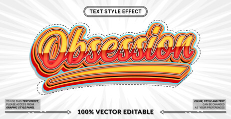 Editable text effect vector &ldquo;Obsession&rdquo; showcases bold 3D typography with intense mood, strong focus, and dramatic energy, ideal for powerful statements and striking visuals.