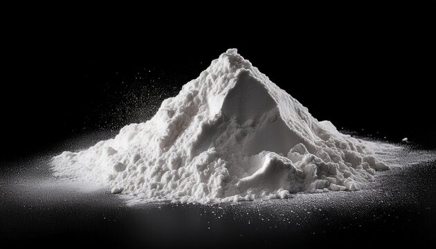 A Pile Of White Powder Resembling Flour Or A Fine Substance Scattered On A Black Background