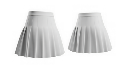 Two white pleated kilts displayed side by side on a transparent background isolated on transparent background