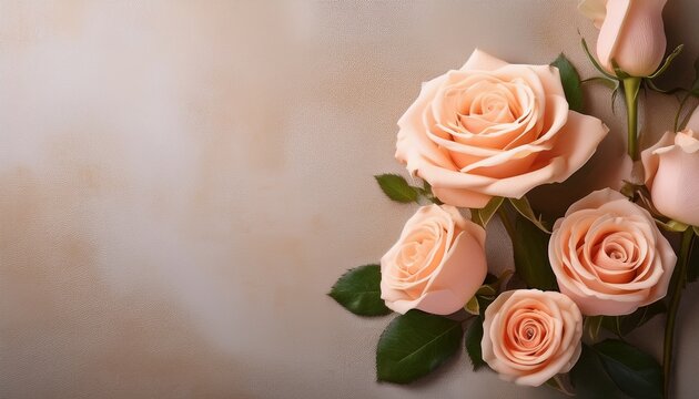blush roses on textured neutral background - Powered by Adobe