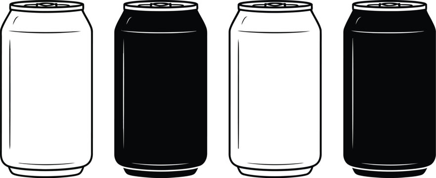 Set of four beverage cans in black and white design
