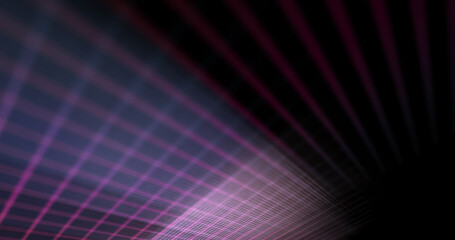 Abstract futuristic grid of glowing lines in purple tones forming a digital background.