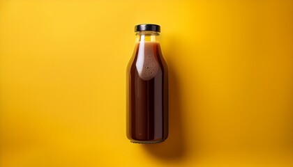 Cold Brew Coffee Bottle On Yellow Background Minimalist Composition