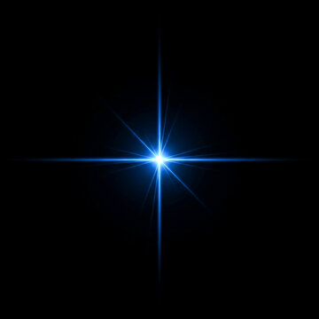 Bright Blue Starburst Light Effect with Cross Rays on Black Background