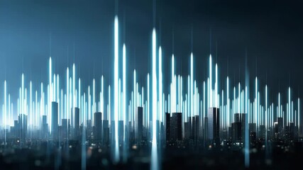 4k Futuristic office skyline at night with AI systems managing business operations glowing data streams connecting skyscrapers, digital economy, financial analytics visualization, glo - Powered by Adobe