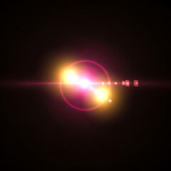 Obraz premium Vibrant Anamorphic Lens Flare Effect with Pink and Orange Light on