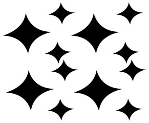 Black sparkle star pattern with varied twinkle shapes on white background for global decorative design, elegance, and visual charm