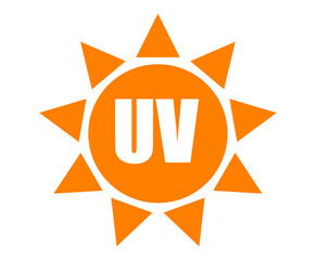 Orange sun icon with UV label representing ultraviolet radiation awareness for global skin protection and sunlight exposure education