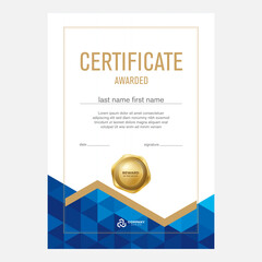 Certificate and diploma design, creative geometric triangle background, flat style