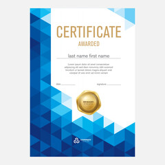 Certificate and diploma design, creative geometric triangle background, flat style