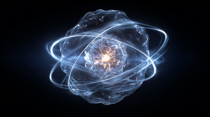 Atomic structure with nucleus and electron orbits scientific illustration concept