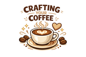 Obraz premium Artistic latte design with steaming coffee cup and heart motif