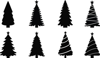 Obraz premium Variety of christmas tree shapes and sizes on transparent background silhouette