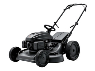 Fototapeta premium A black lawn mower on a clean and simple white background, suitable for DIY or gardening related projects