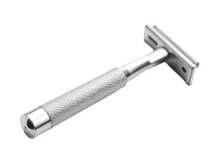 A detailed shot of a razor sitting on a clean white surface, ideal for use in beauty, grooming or product advertising