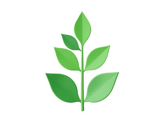 A single green plant with leaves on a white background