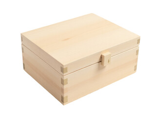 A wooden box with two handles on a plain white background