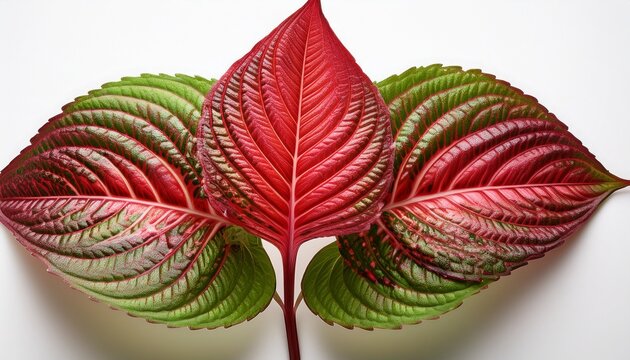 Coleus Amboinicus Leaves With Striking Patterns Of Red And Green Hues Against A White Background