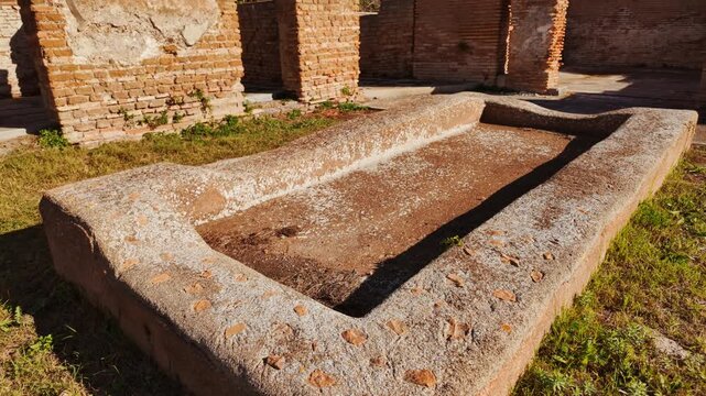 Fullonica, a ancient laundry or fullery, located in Ostia Antica, the old port of Rome, Lazio, Italy, dating back to the 7th century BC