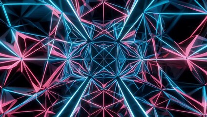 futuristic 4K seamless loop animation featuring abstract cyberpunk geometric shapes in vibrant blue and pink suitable for 3D wallpapers technology digital art and motion graphic stock - Powered by Adobe