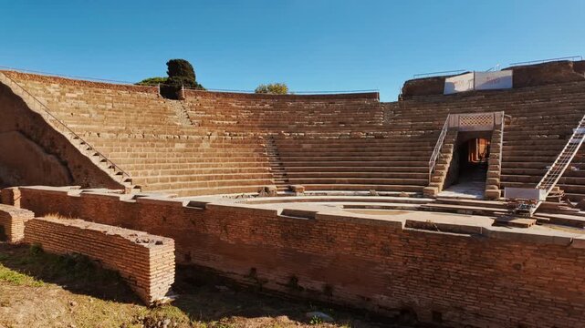 The amphitheater of Ostia Antica, the old port of Rome, Lazio, Italy, dating back to the 7th century BC