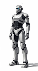 Fototapeta premium Futuristic Robot Standing Against White Background