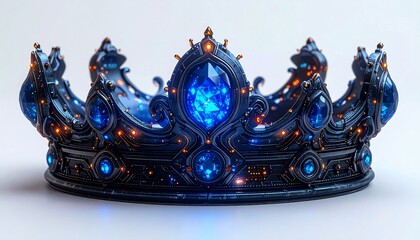 Ornate, futuristic crown with glowing blue gems and circuit-like embellishments