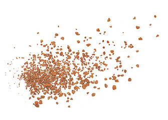 Instant coffee in granules isolated on a white background, top view. Granulated coffee.