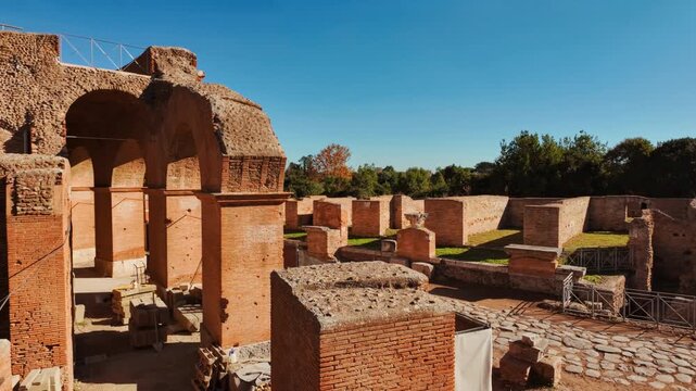 Panoramic view of Ostia Antica, the old port of Rome, Lazio, Italy, dating back to the 7th century BC