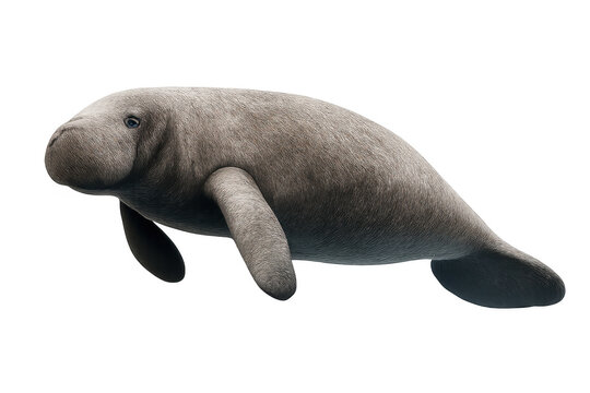 Manatee swimming, trichechus manatus underwater, marine mammal, gentle giant, aquatic animal on transparent background