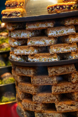 Traditional Turkish Baklava Displayed on Counter
