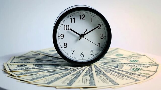 Time is Money - Clock on a Bed of Dollars.