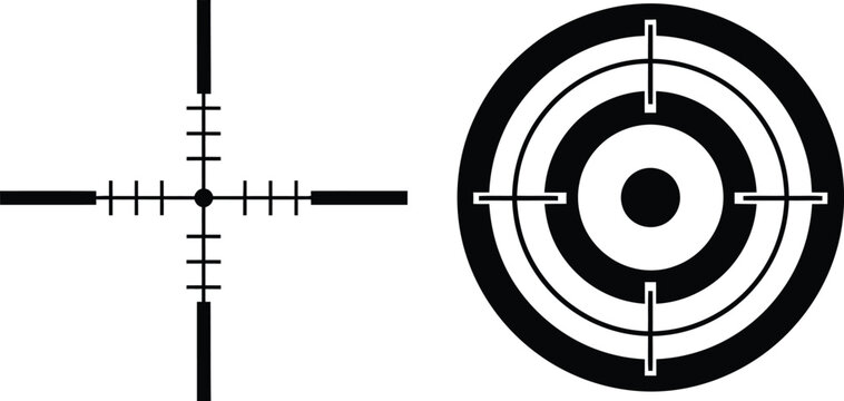Black target reticle with crosshairs and concentric circles on transparent background silhouette