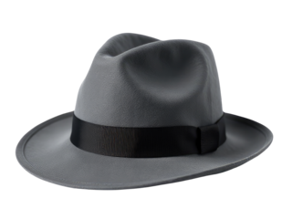 A single gray hat with a black band on a white background, ideal for use in fashion or accessory illustrations