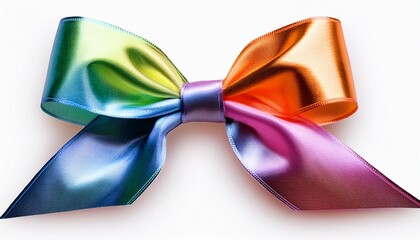 Iridescent Rainbow Satin Bow Isolated On A Transparent Background Ribbon Shiny