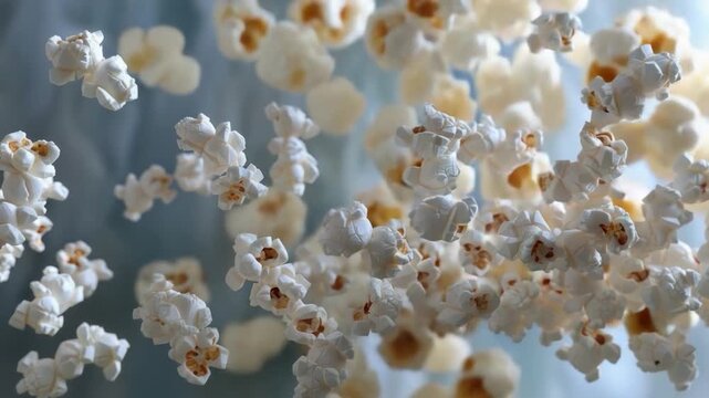 Video A bowl of white popcorn sits on a table, perfect for snacking or as a prop in your scene
