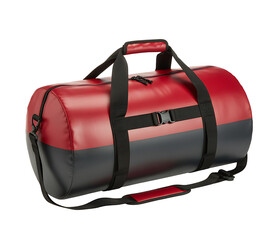 Travel adventure gear red duffle bag stylish isolated on transparent background, png 
