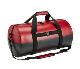 Travel adventure gear red duffle bag stylish isolated on transparent background, png 
