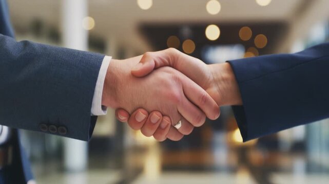 Business handshake agreement partnership success deal closing professional handshake in office