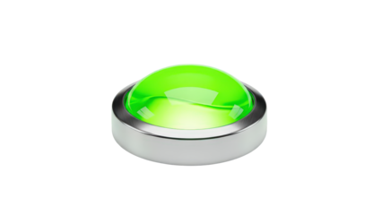 Shiny green dome button with silver base isolated on transparent background