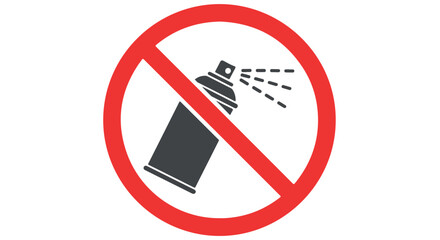 Prohibition sign showing a spray paint can crossed out with a red circle and diagonal line, isolated on transparent background