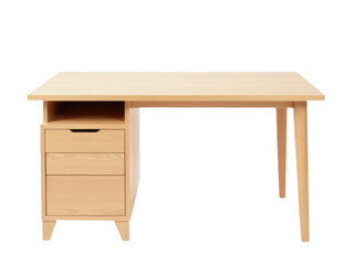 A wooden desk with a drawer for storing office supplies or papers