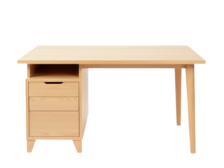 A wooden desk with a drawer for storing office supplies or papers