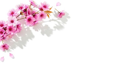 Fototapeta premium Cherry Blossom Flowers on White Background, Close-Up Nature Photography, Minimalist View, Spring Season Concept