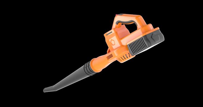 Cordless leaf blower rotation animation seamlessly loopable. 3D rendering isolated on transparent background