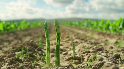 Video Asparagus sprouts growing in a field of dirt, perfect for agriculture or garden themed 