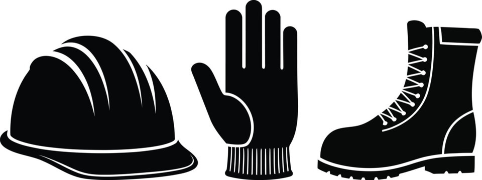 Black Construction Hard Hat Glove and Boot Icons helmet safety helmet
