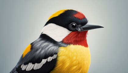Naklejka premium Scribbled Bird Illustration With Red Yellow Black And White On Plain Background