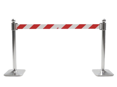 A simple wooden barricade painted in red and white stripes, placed against a plain white background